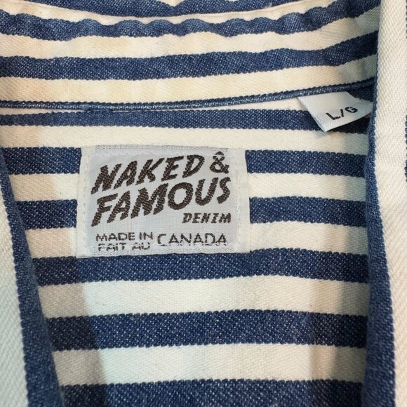 Naked and Famous striped fitted denim shirt size large - Picture 6 of 11